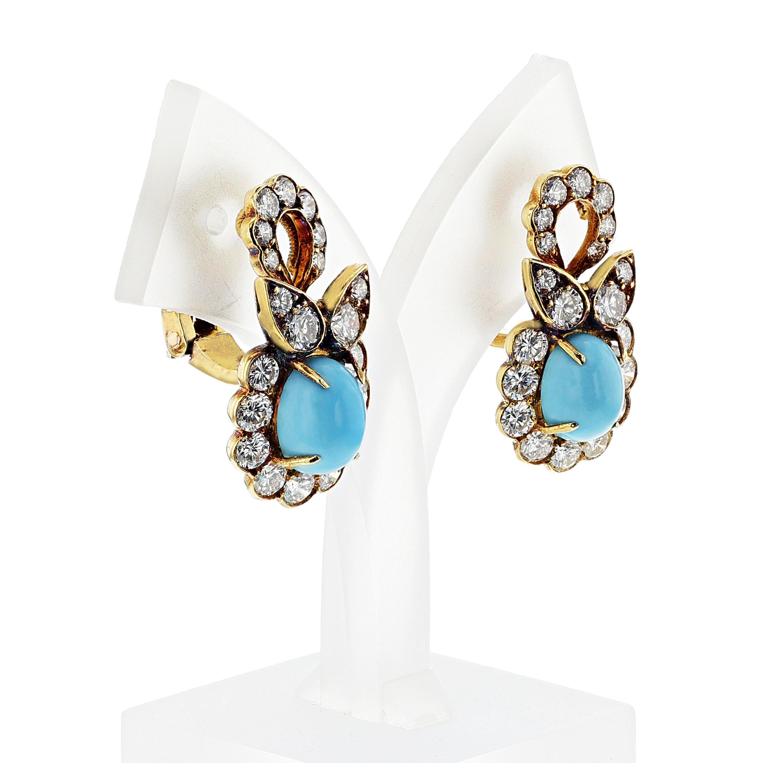 M. Gérard Paris Turquoise, Pearl, & Diamond, 18k Earrings + Necklace Set For Sale 2