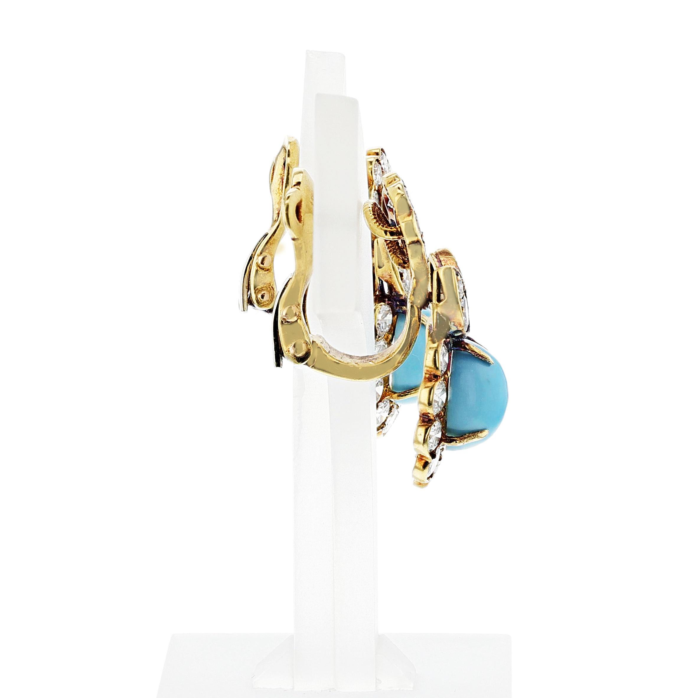 M. Gérard Paris Turquoise, Pearl, & Diamond, 18k Earrings + Necklace Set For Sale 3