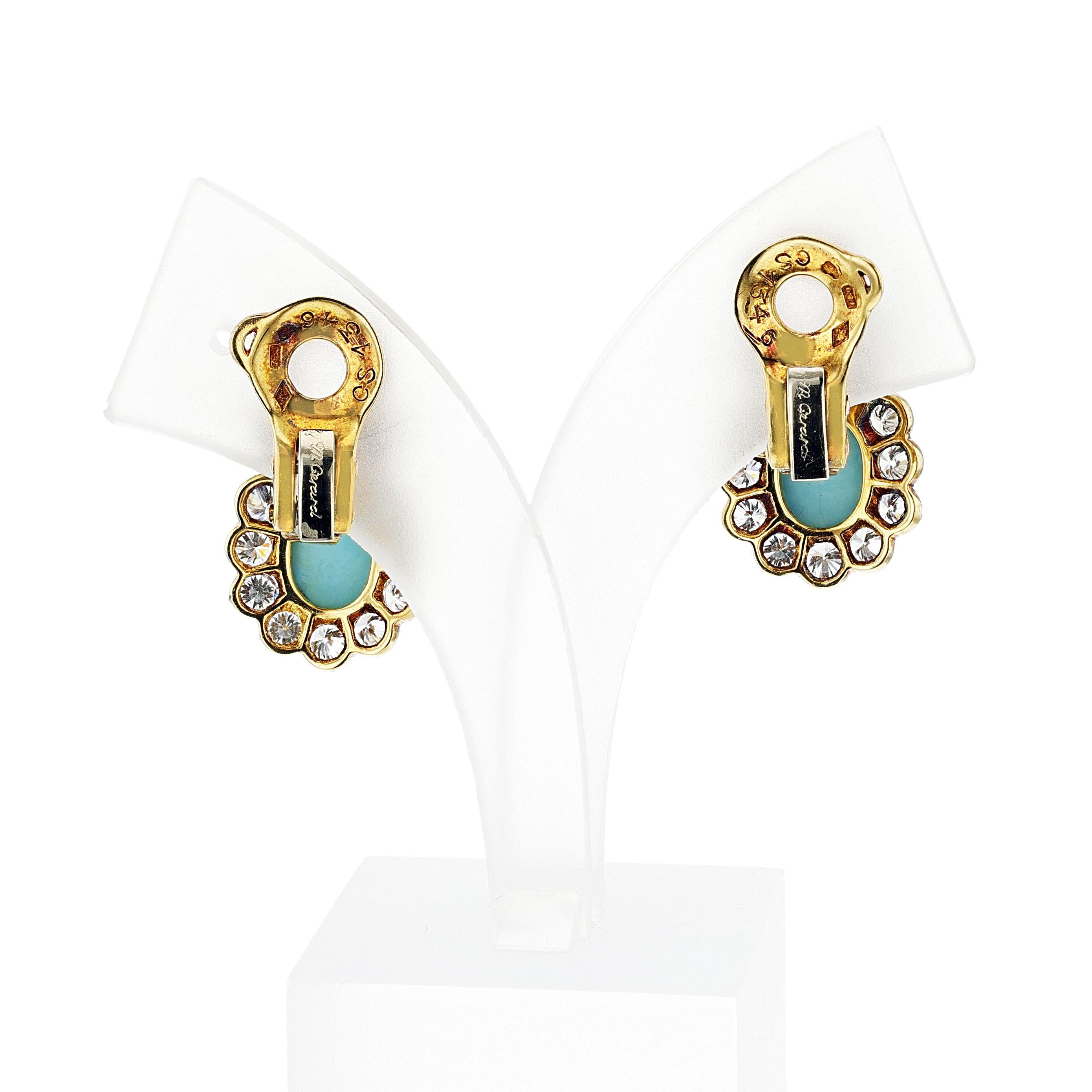 M. Gérard Paris Turquoise, Pearl, & Diamond, 18k Earrings + Necklace Set For Sale 4