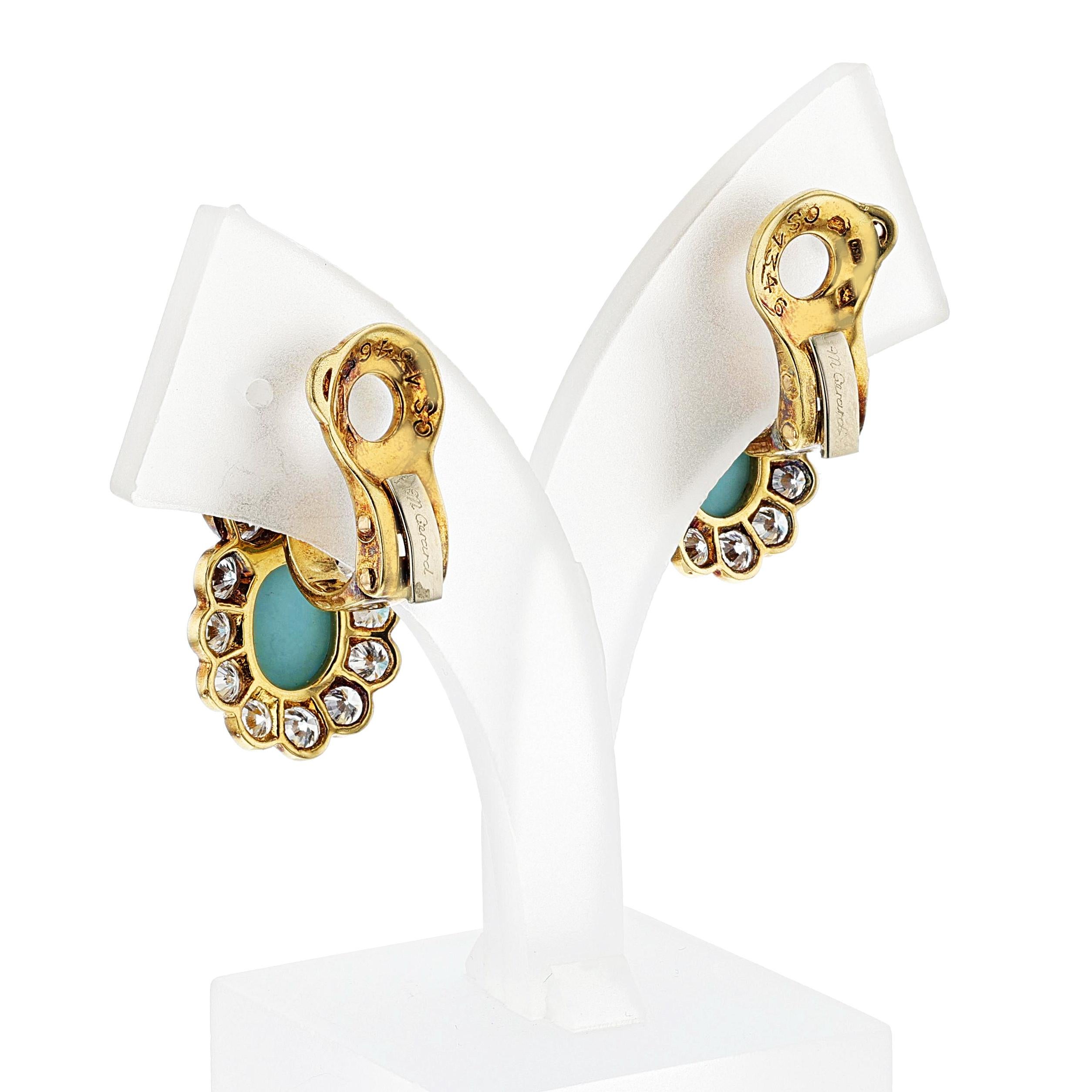 M. Gérard Paris Turquoise, Pearl, & Diamond, 18k Earrings + Necklace Set For Sale 5