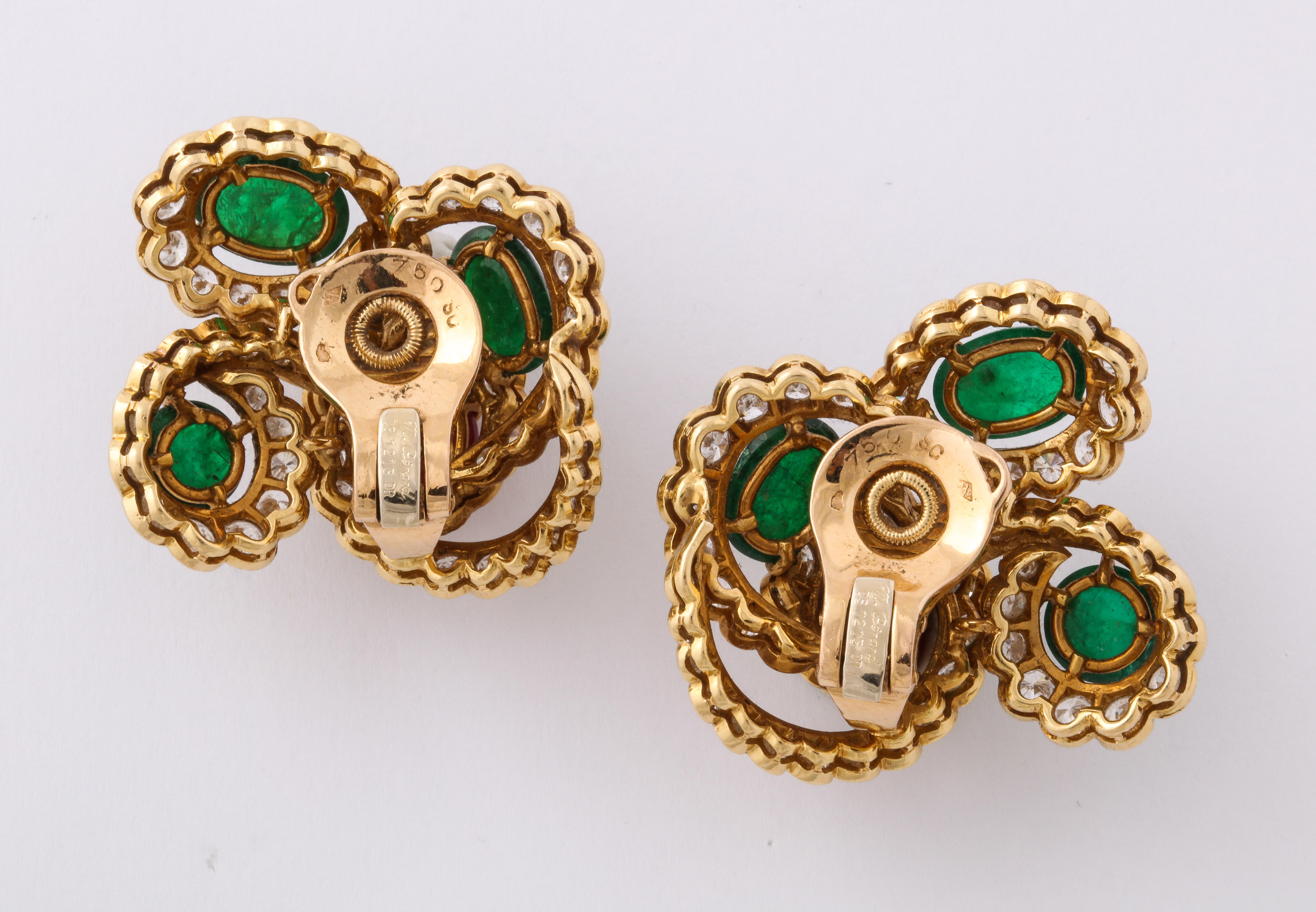 Emerald Cut M. Gerard Ruby Emerald Diamond Yellow Gold Clip On Earrings