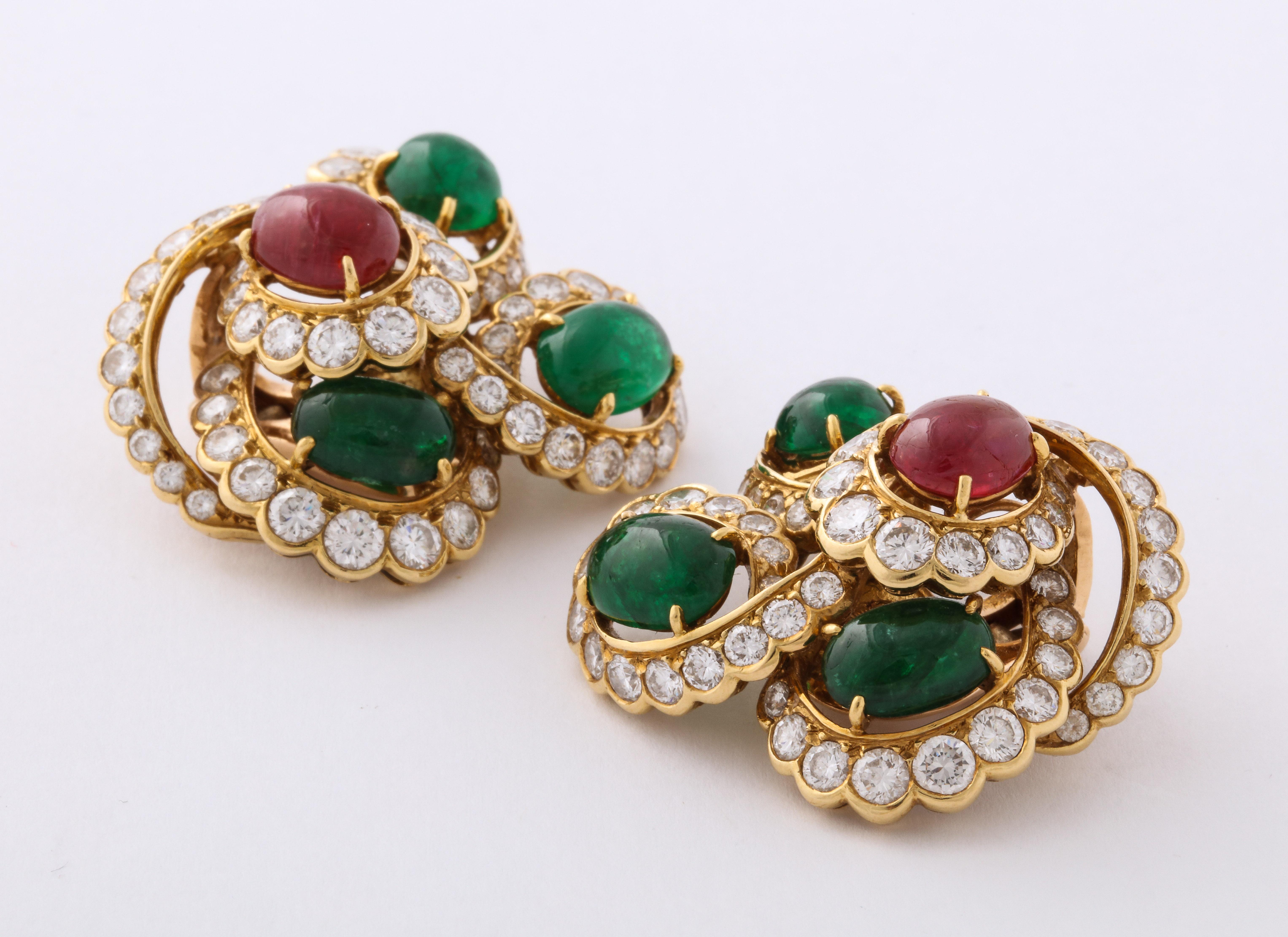 M. Gerard Ruby Emerald Diamond Yellow Gold Clip On Earrings 1