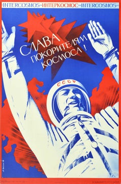 Originales sowjetisches Original-Vintage-Poster Interkosmos, Eroberer des Raumes, UdSSR, Kosmonaut