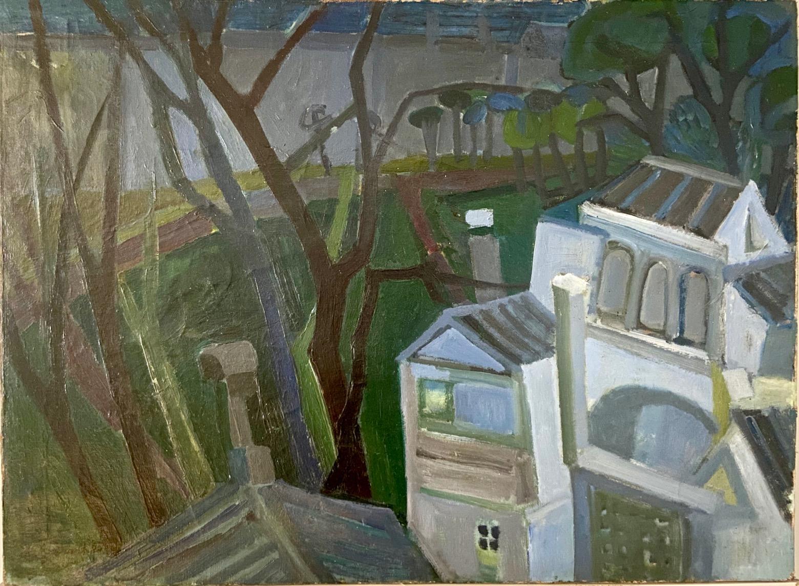 French M. Gouirand, house in landscape, oil on canvas, 1955
