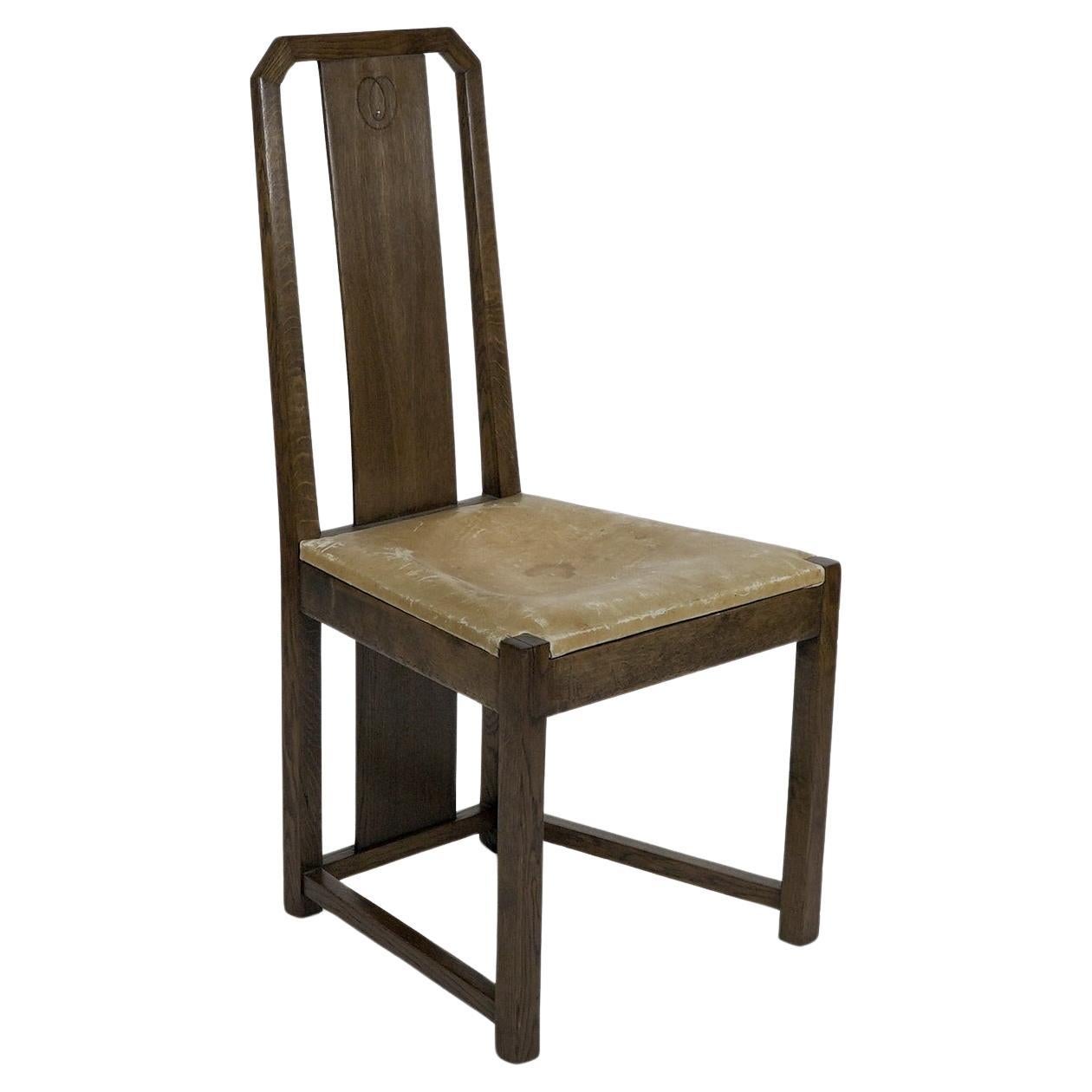 Silla auxiliar Arts & Crafts M H Baillie Scott de roble con líneas e incrustaciones de nácar