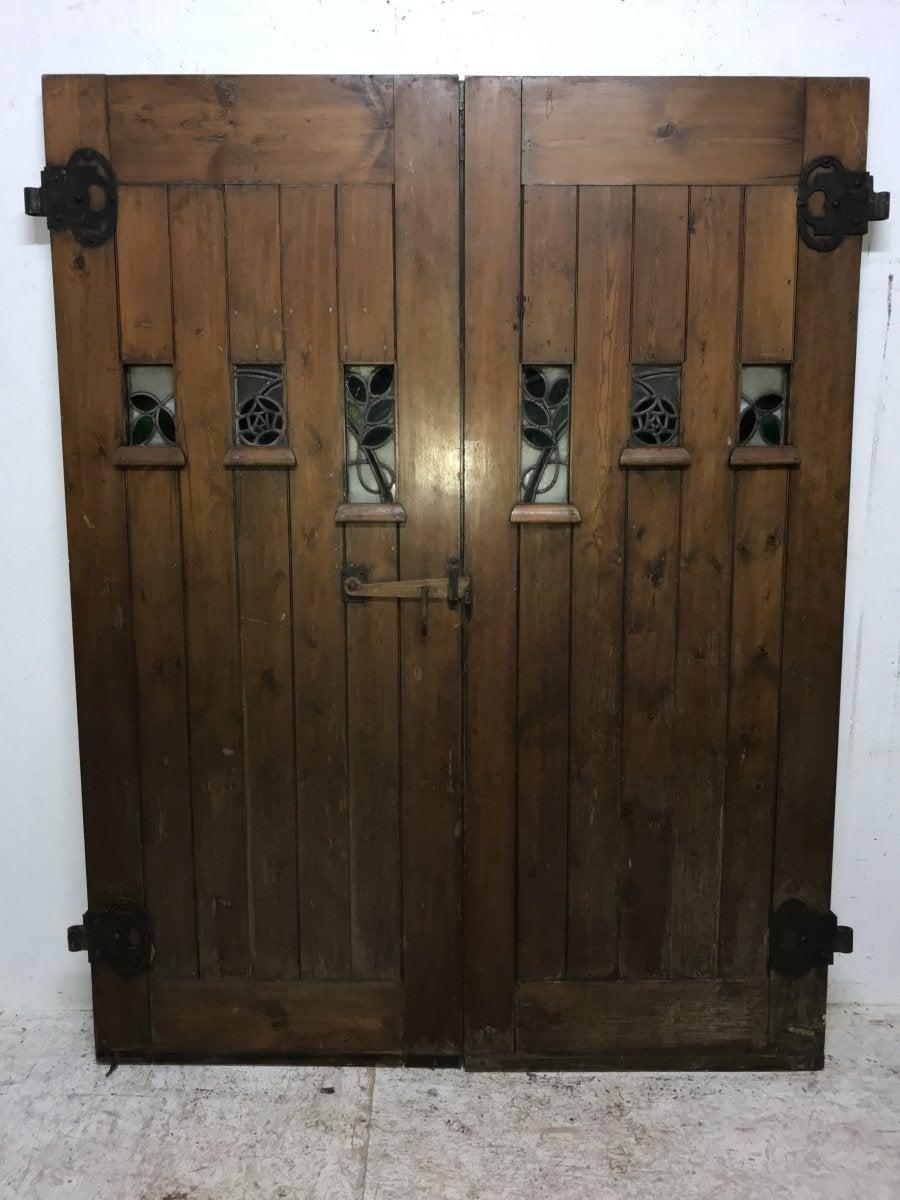 M H Baillie Scott, Attributed.  
An exceptional set of four Arts and Crafts exterior doors.
Selling as two individual pairs. With further interior doors available separately. 
A superior architectural design in the Glasgow style with stylized rose