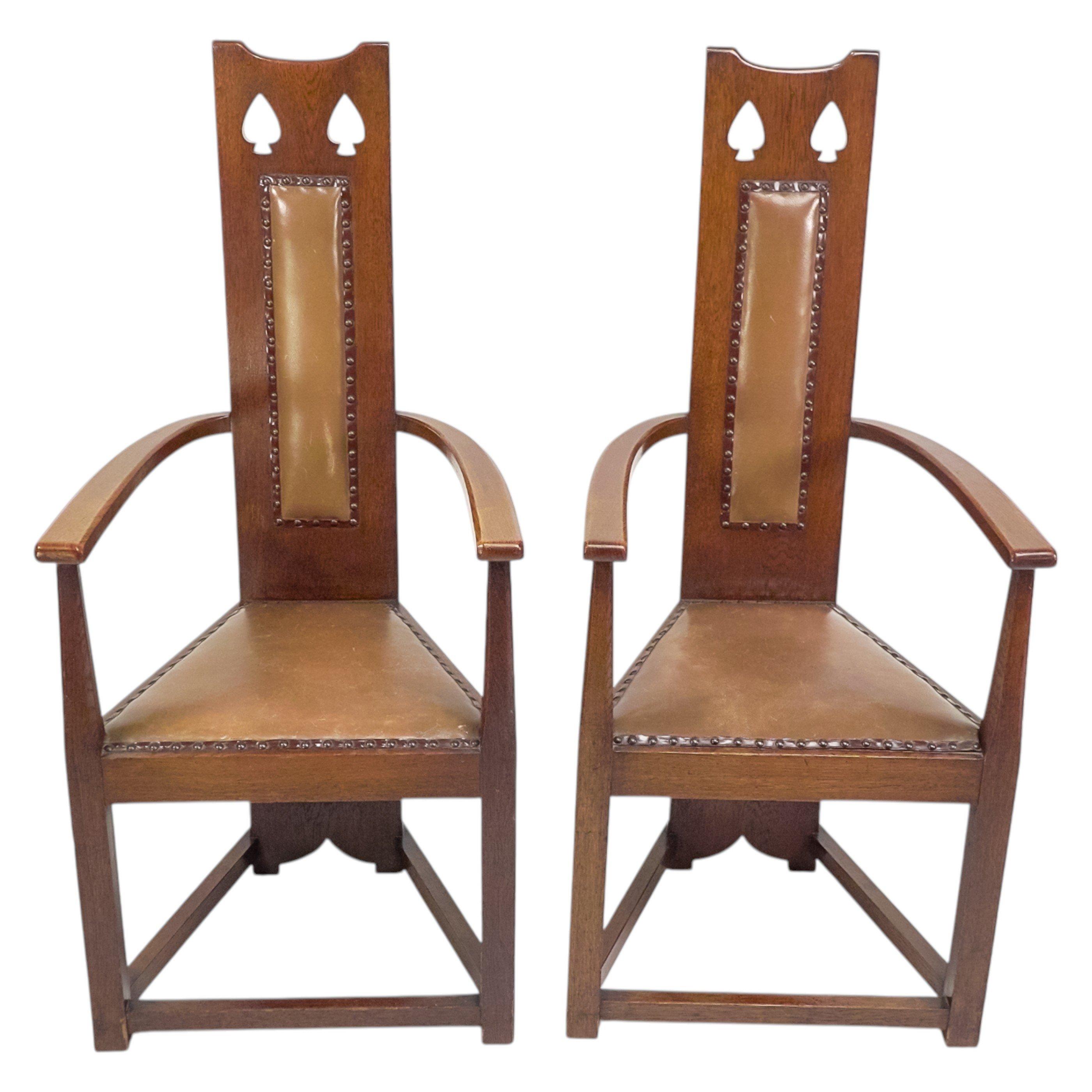 M. H. Baillie Scott, attri. Drei Arts-and-Crafts-Sessel mit hoher Rückenlehne aus Eiche im Angebot 12