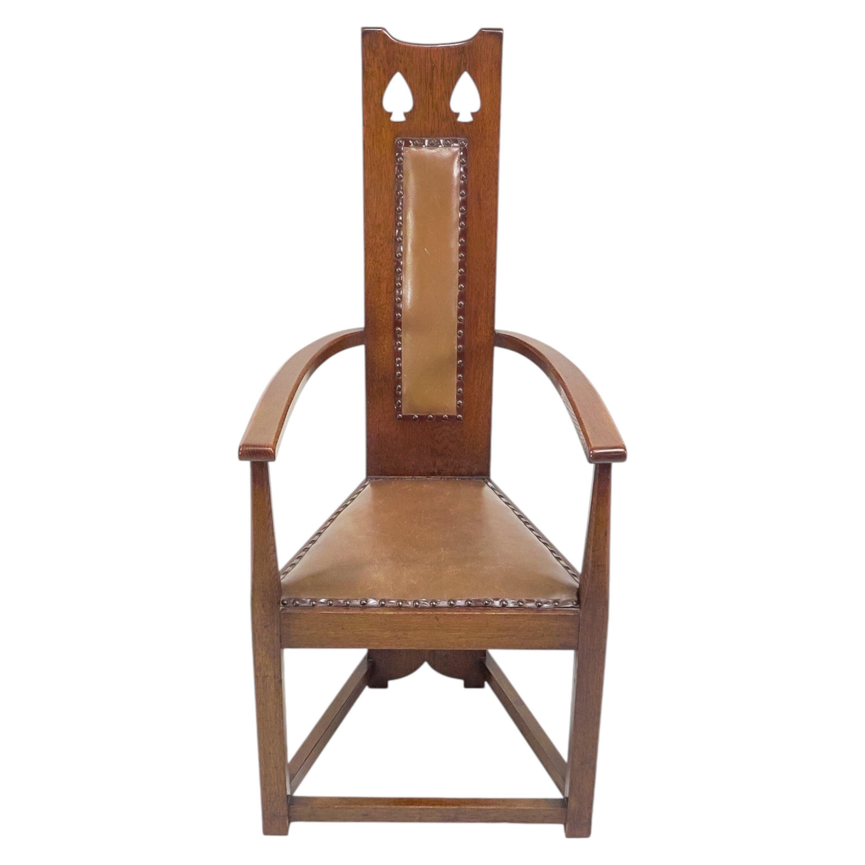 M. H. Baillie Scott, attri. Drei Arts-and-Crafts-Sessel mit hoher Rückenlehne aus Eiche im Angebot 13