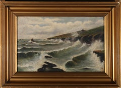 Antique M. H - Turn of the Century Oil, Crashing Waves
