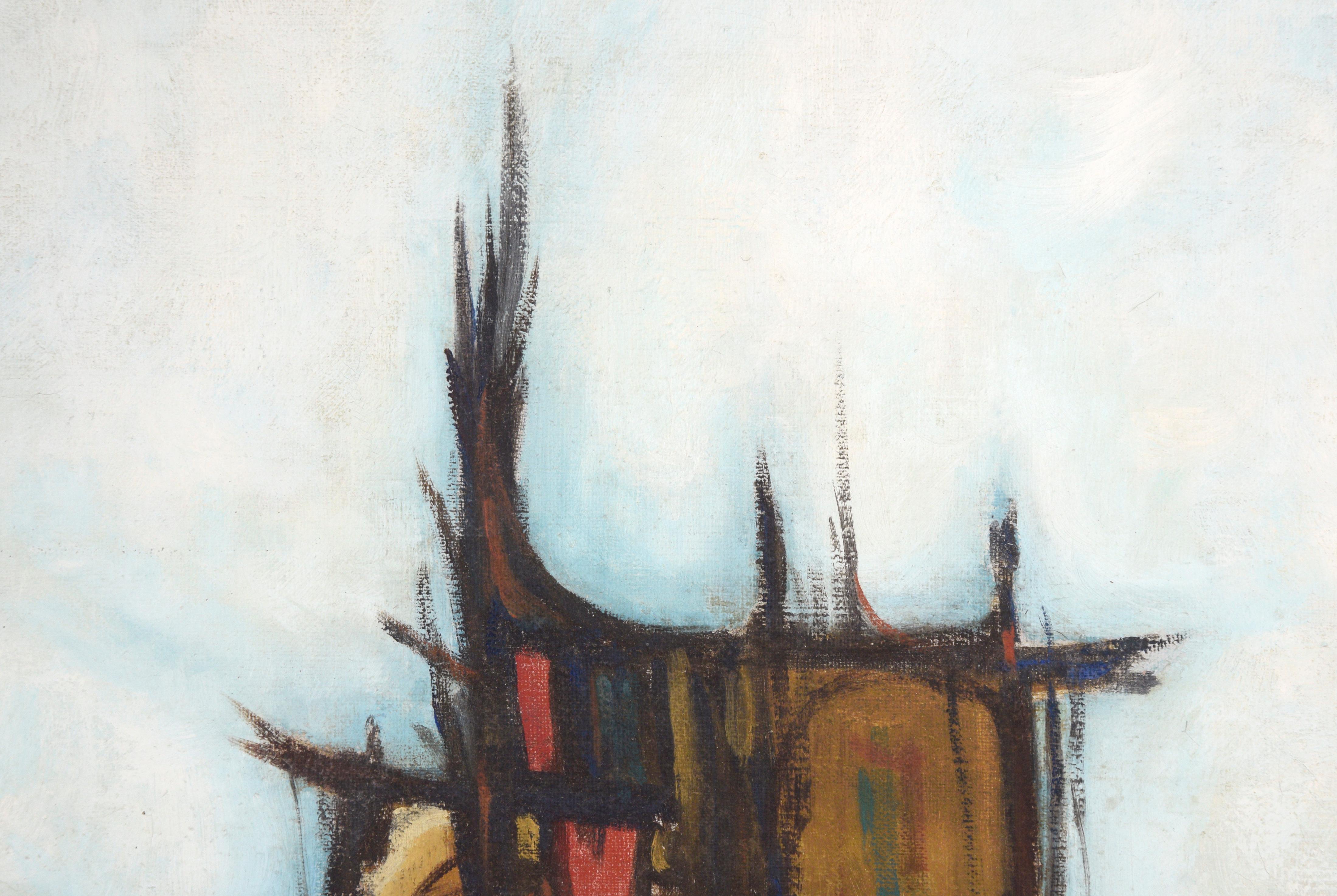 Floating House in the Sky - Abstract Composition - Gray Abstract Painting by M Harvey