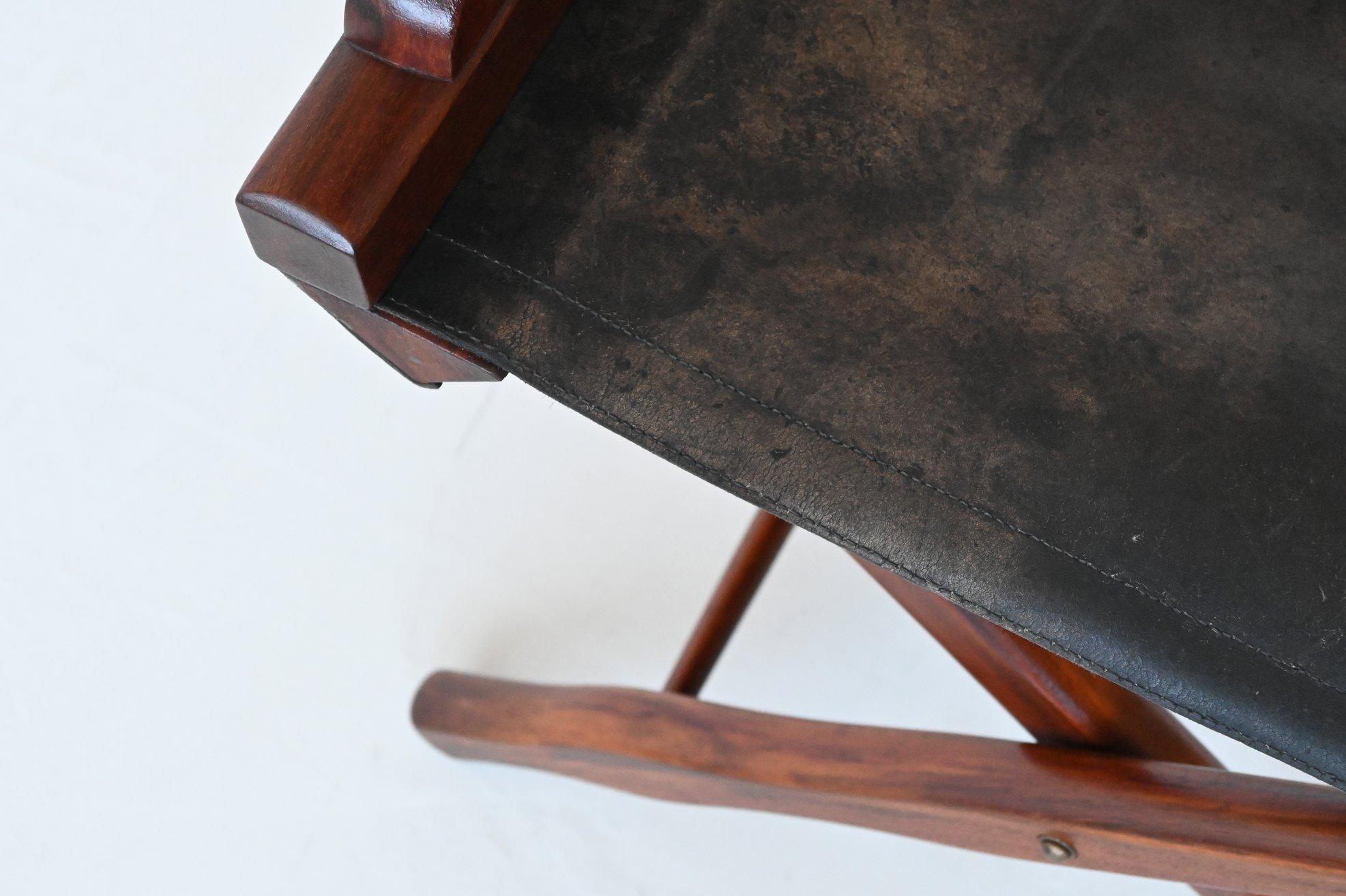 M. Hayat and Bros Director folding chair in walnut and leather Pakistan 1960 3