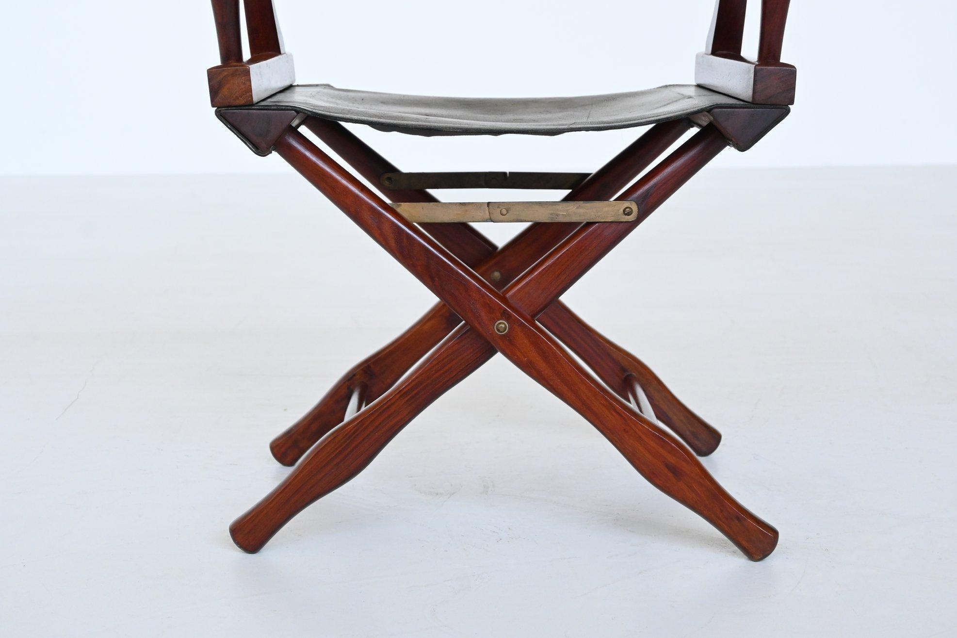 M. Hayat and Bros Director folding chair in walnut and leather Pakistan 1960 5