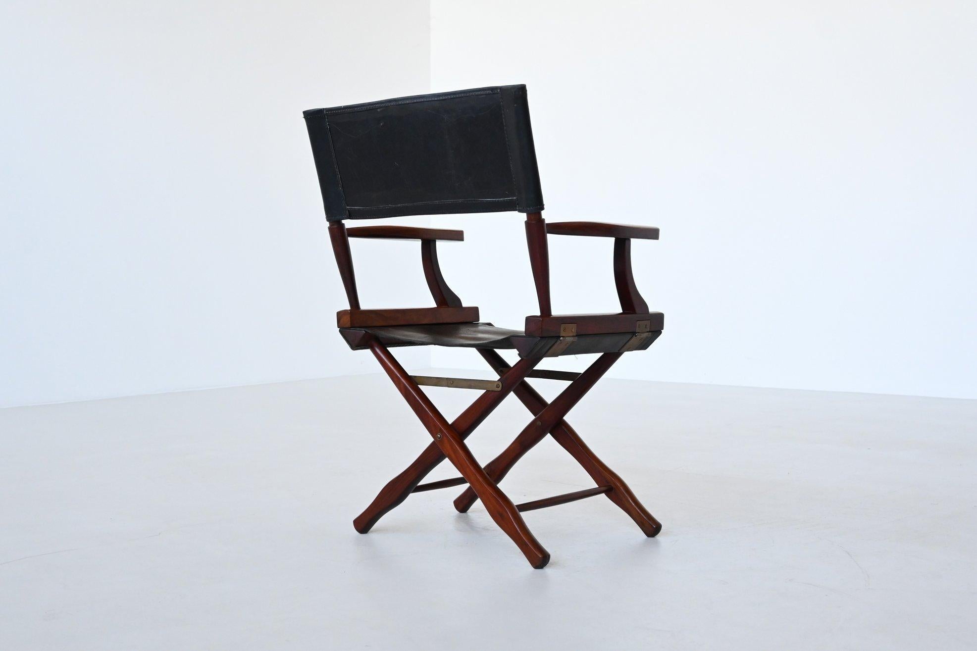 Mid-Century Modern M. Hayat and Bros Director folding chair in walnut and leather Pakistan 1960
