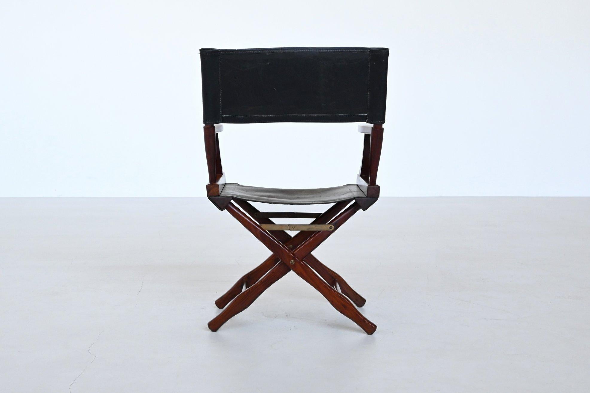 Pakistani M. Hayat and Bros Director folding chair in walnut and leather Pakistan 1960