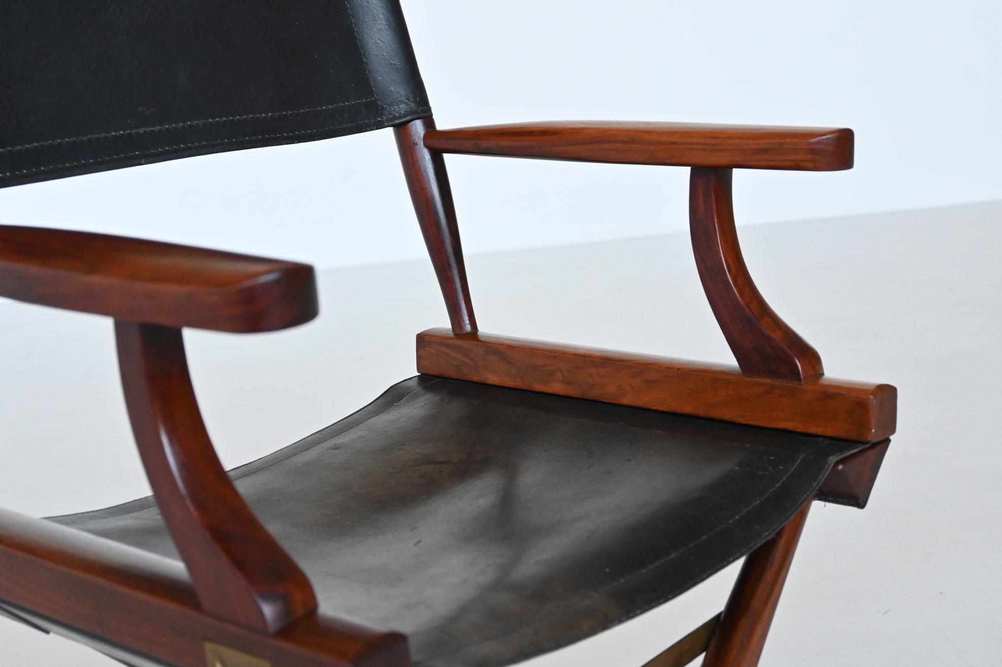 Walnut M. Hayat and Bros Director folding chair in walnut and leather Pakistan 1960