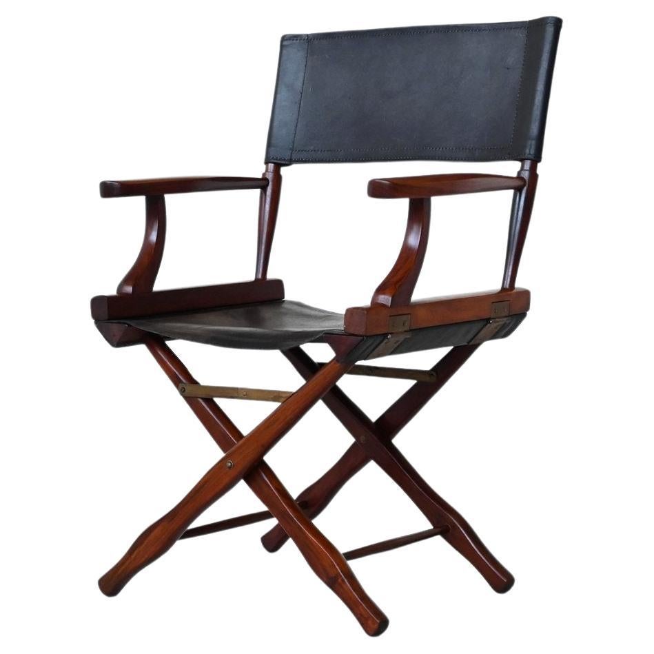 M. Hayat and Bros Director folding chair in walnut and leather Pakistan 1960