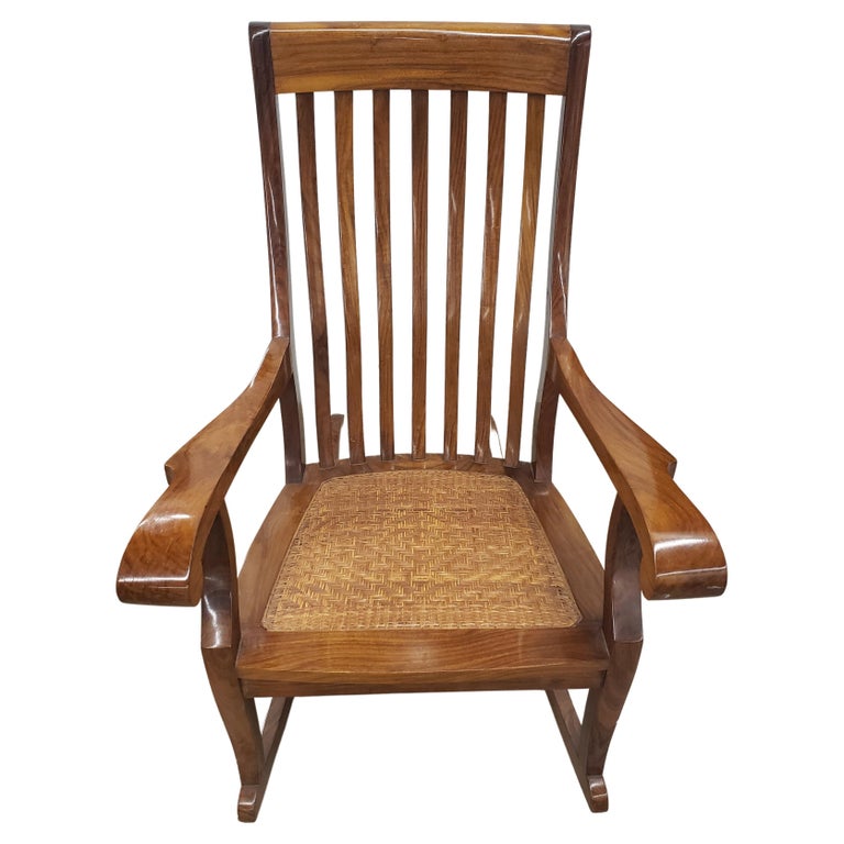 M. Hayat & Brothers Anglo-Indian Hardwood Woven Wicker Seat Rocking Chair For Sale 3