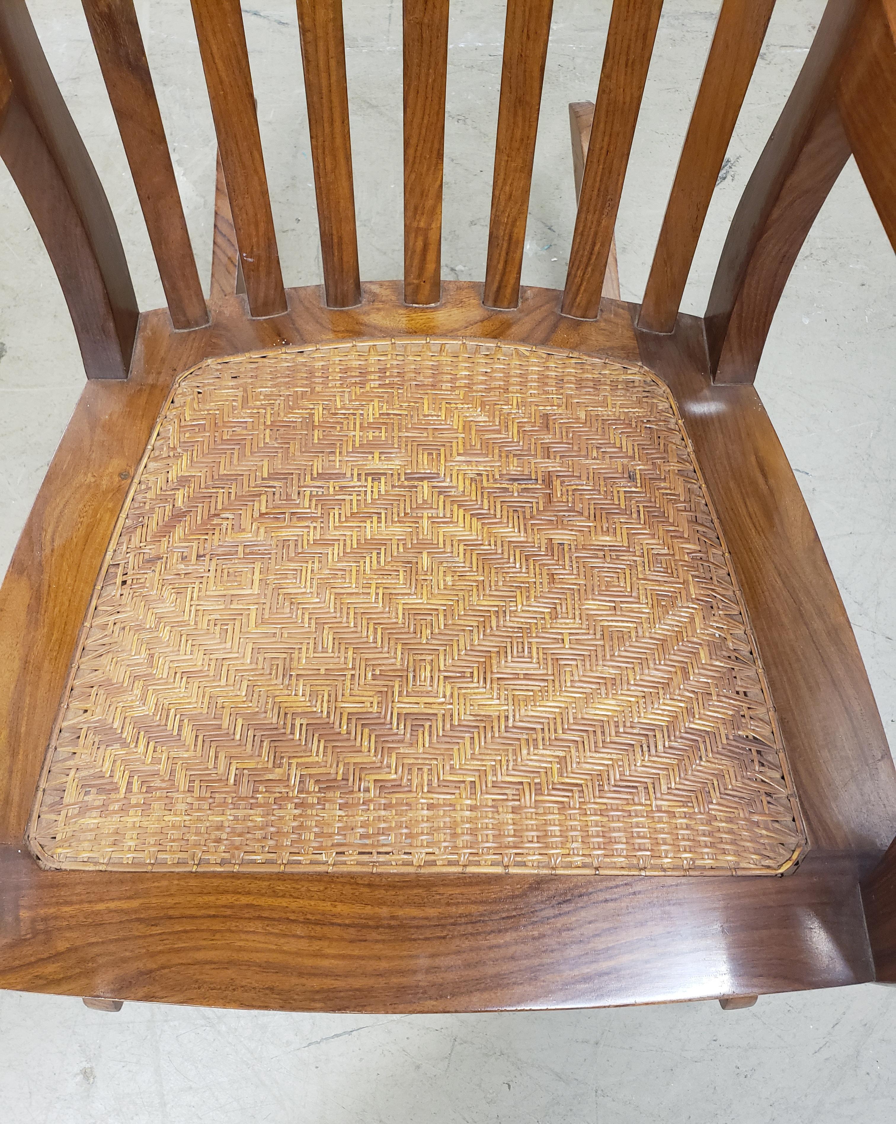 M. Hayat & Brothers Anglo-Indian Hardwood Woven Wicker Seat Rocking Chair For Sale 4