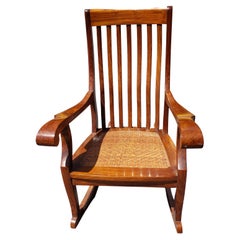M. Hayat & Brothers Anglo-Indian Hardwood Woven Wicker Seat Rocking Chair