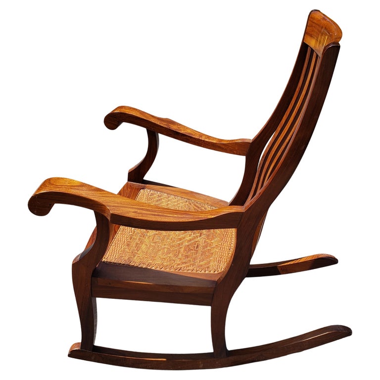 Modern M. Hayat & Brothers Anglo-Indian Hardwood Woven Wicker Seat Rocking Chair For Sale