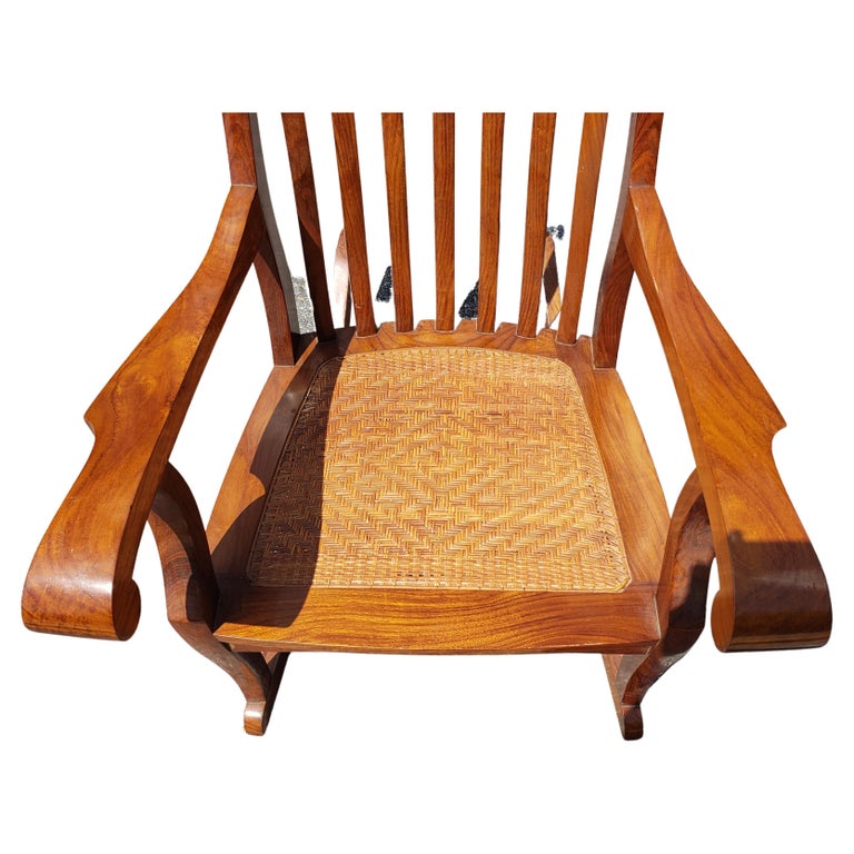 Pakistani M. Hayat & Brothers Anglo-Indian Hardwood Woven Wicker Seat Rocking Chair For Sale