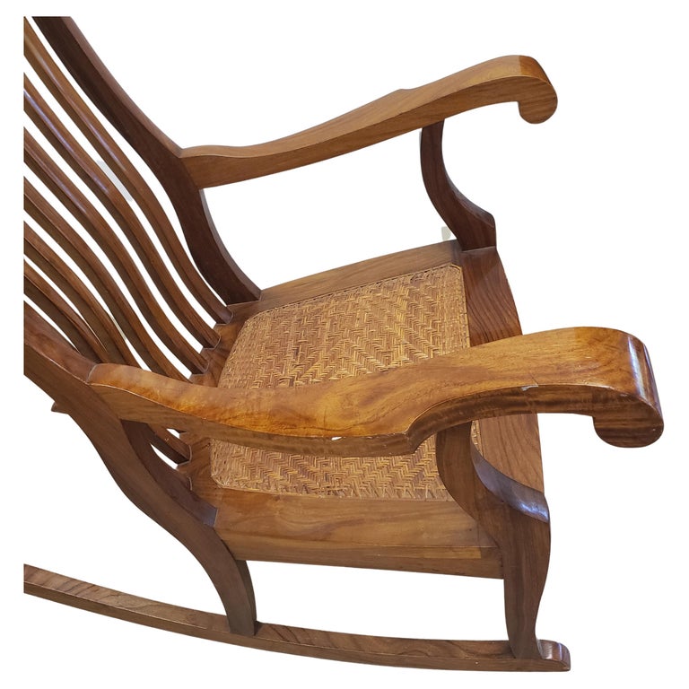 M. Hayat & Brothers Anglo-Indian Hardwood Woven Wicker Seat Rocking Chair For Sale 1