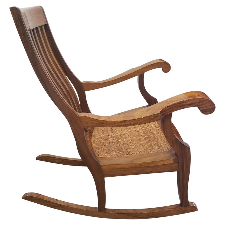 M. Hayat & Brothers Anglo-Indian Hardwood Woven Wicker Seat Rocking Chair For Sale 2