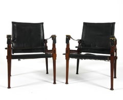 M. Hayat & Brothers Rosewood & Leather Safari Chairs C. 1960s-SEAT HEIGHT
