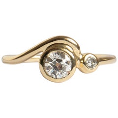 M. Hisae 0.5ct Old European Cut White Diamond Wave Engagement Ring