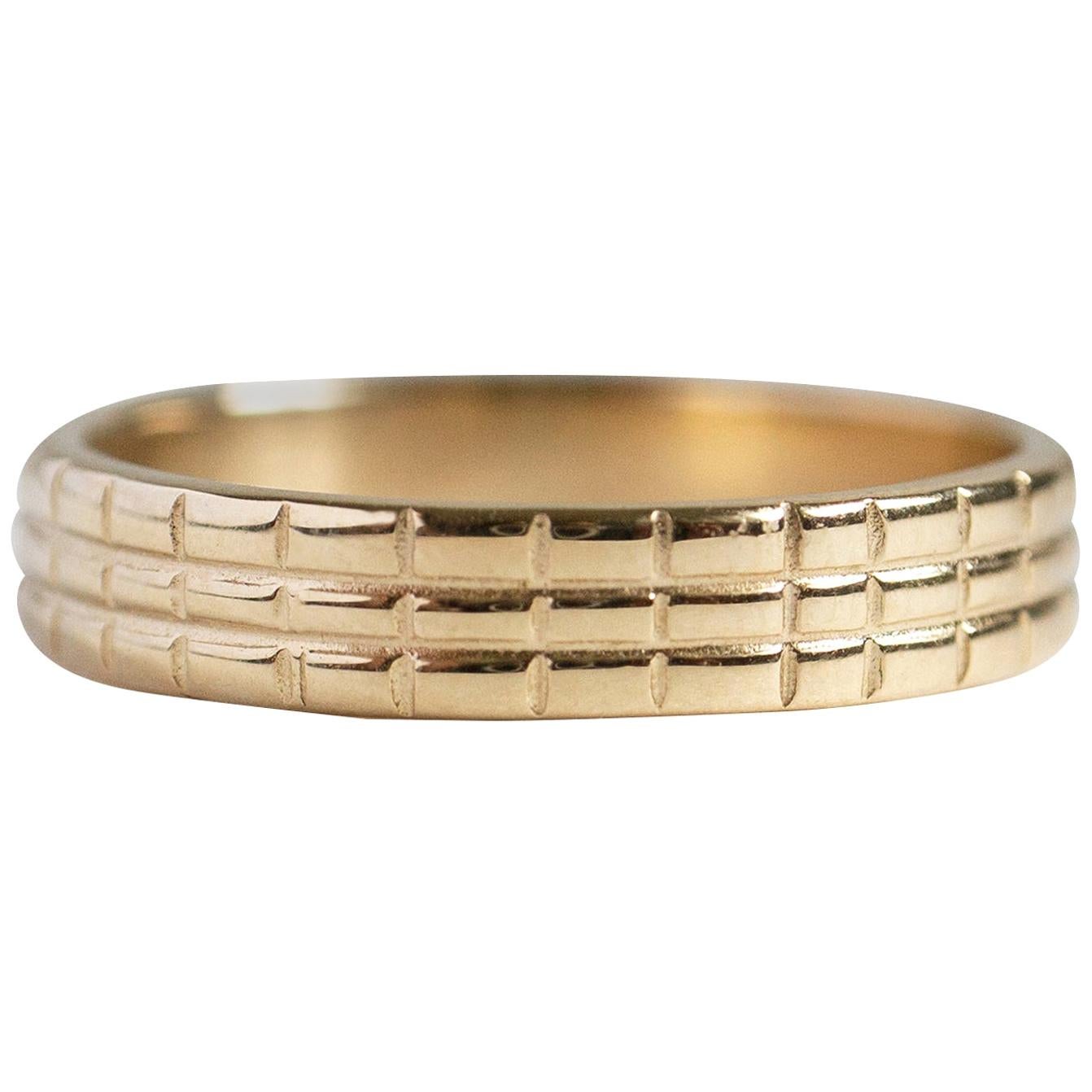 M. Hisae Etched Flat Gold Wedding Band For Sale at 1stDibs