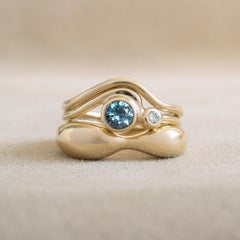 M. Hisae Teal Blue Sapphire & Champagne Diamond Wave Cocktail Ring