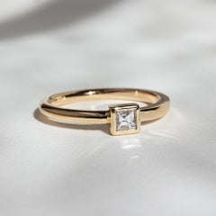 M. Hisae Carré Cut Antique White Diamond Solitaire Cocktail Ring