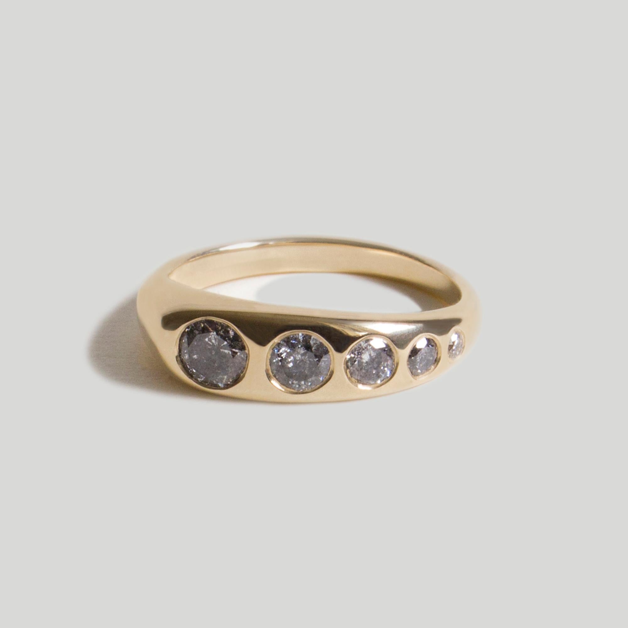 The Queen of them all: Lila Suprima. A diamond-encrusted version of the original Lila Ring featuring approximately 0.7 carats worth of sultry greys in this hyper-modern piece.

STONES
◘  Five sizes of flush-set, brilliant-cut Salt & Pepper Grey