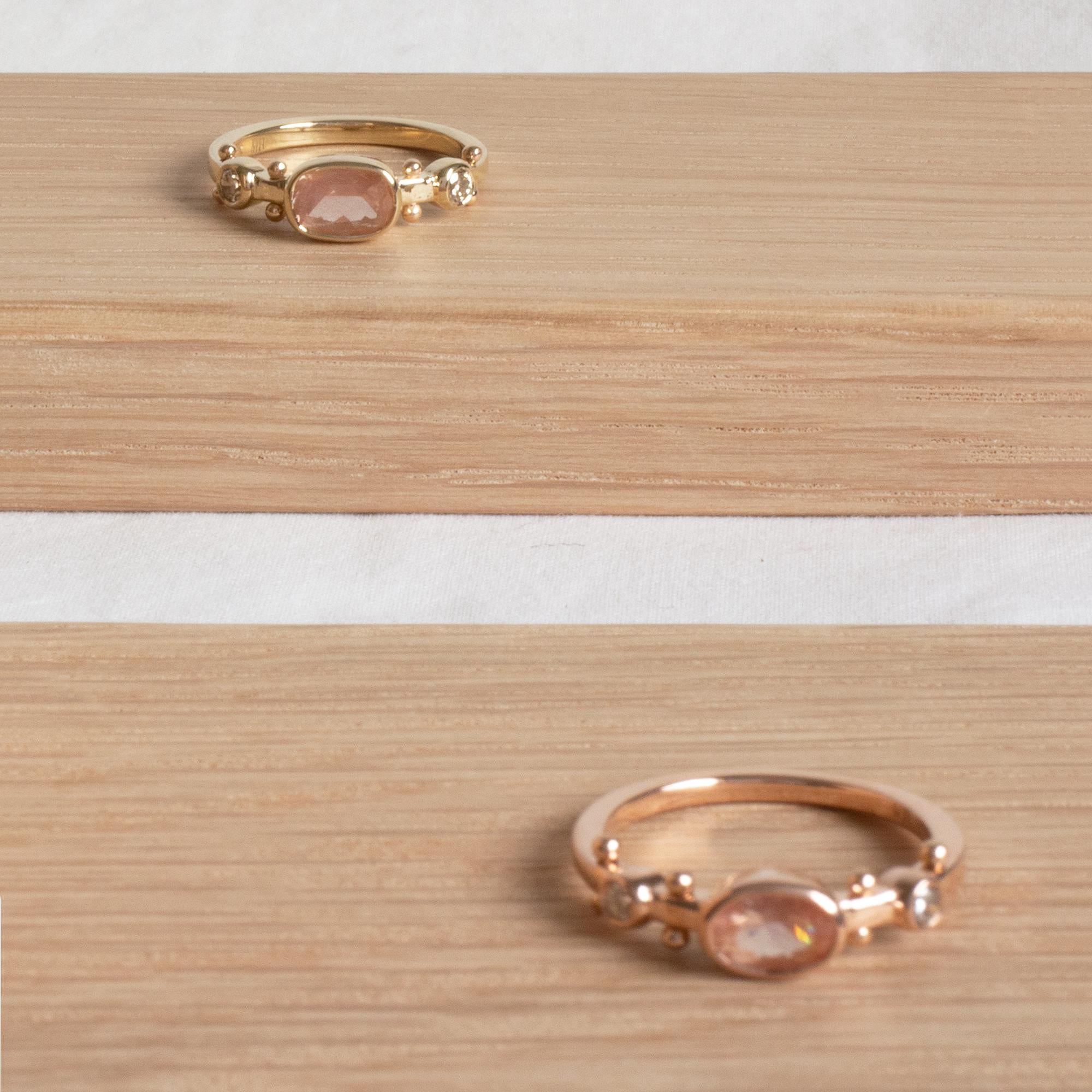 Contemporary M. Hisae Oval Oregon Sunstone & Champagne Diamond Trinity Ring