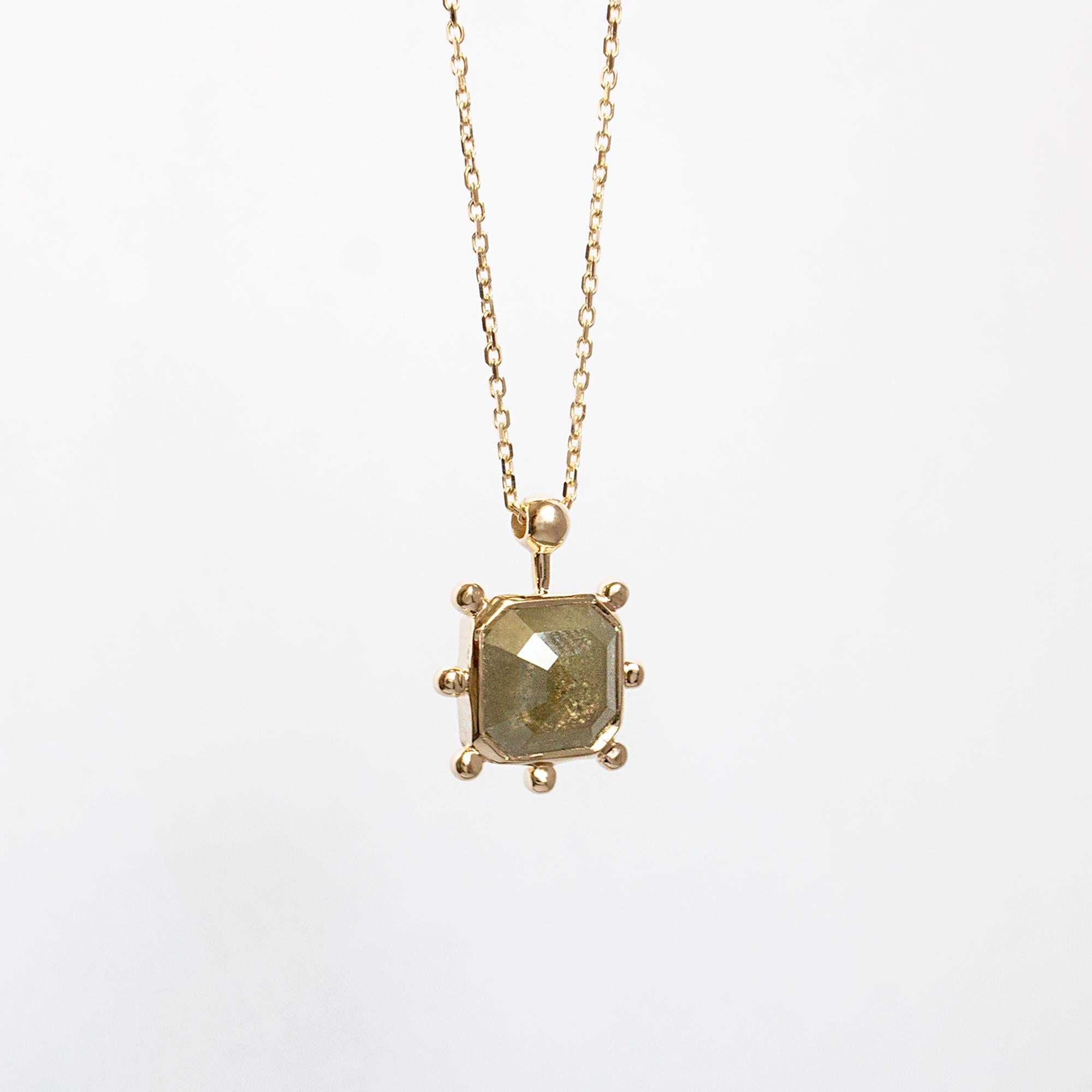 Contemporary M. Hisae Green Diamond Sunburst Pendant Necklace