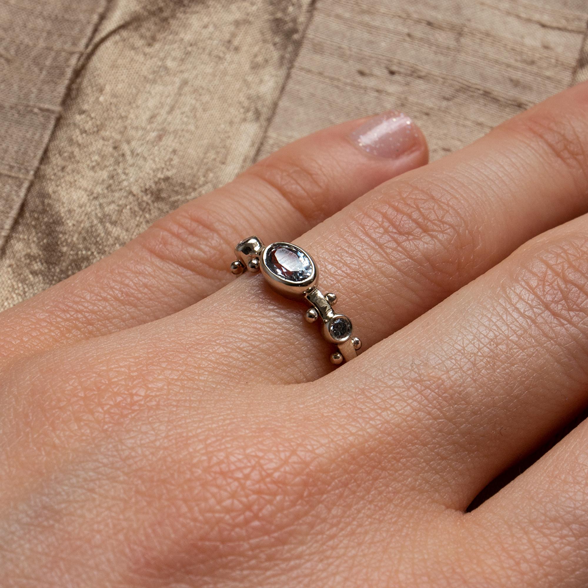 Contemporary M. Hisae Violet Sapphire & Grey Diamond Trinity Ring