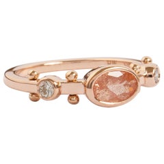 M. Hisae Oval Oregon Sunstone & Champagne Diamond Trinity Ring