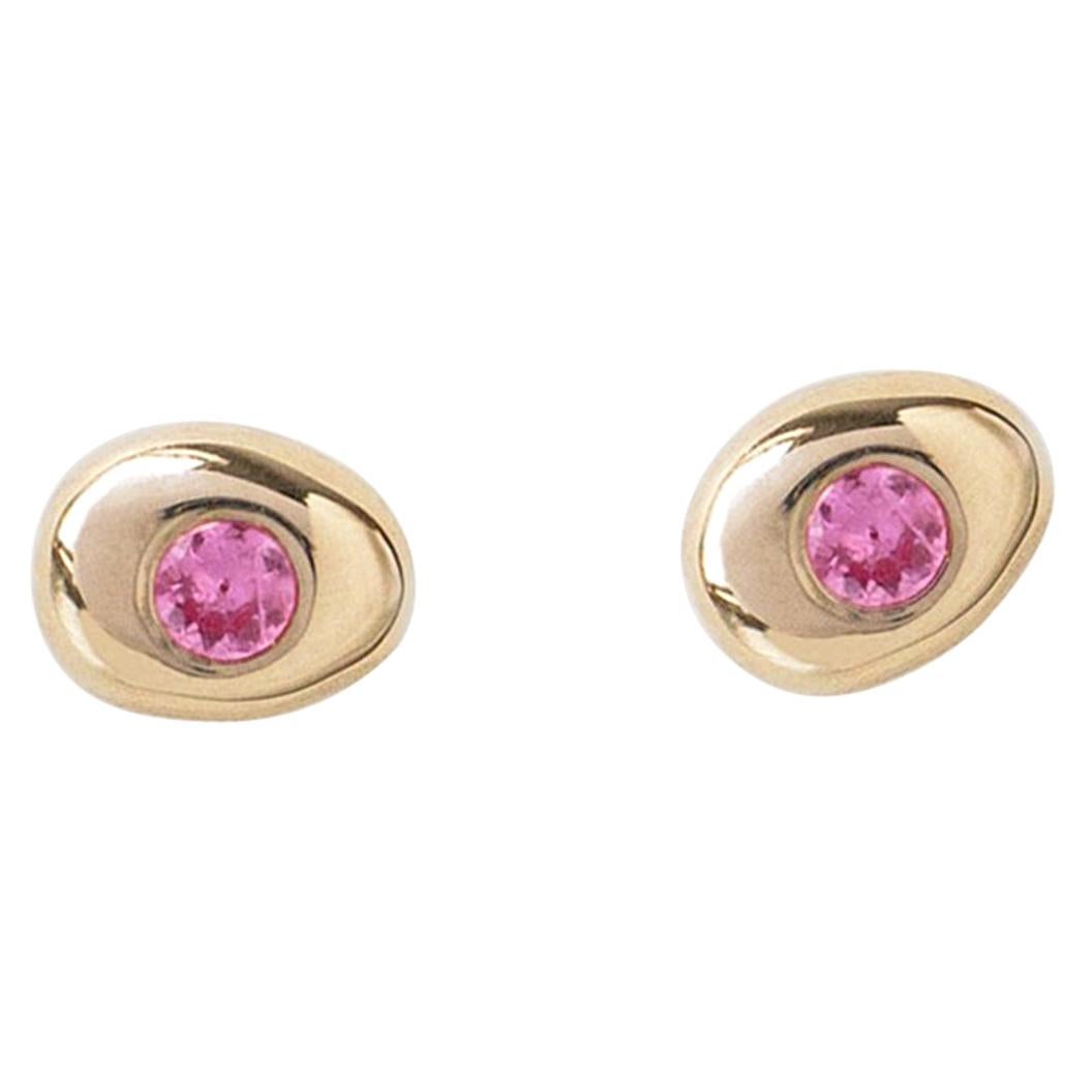 M. Hisae Small Pebble Pink Sapphire Stud Earring For Sale