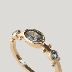 M. Hisae Teal Blue Sapphire Trinity Ring