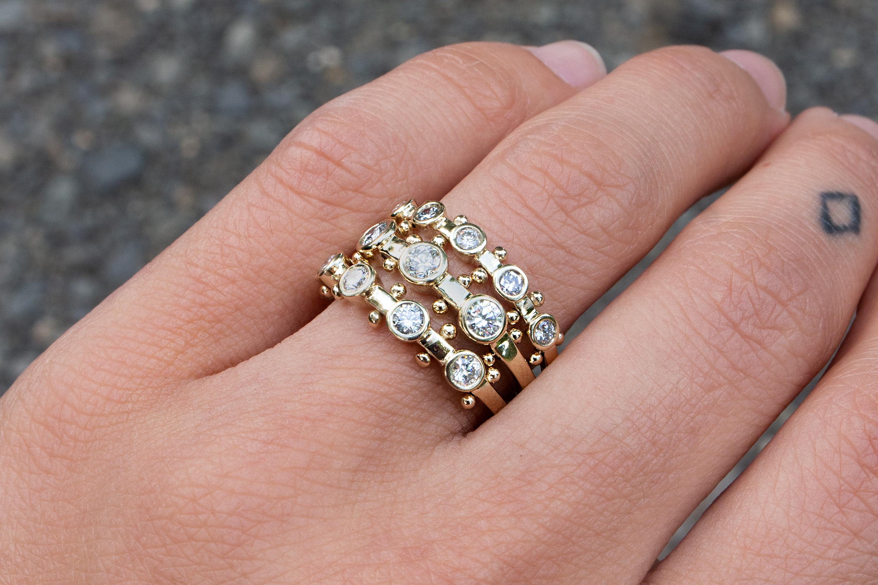 Round Cut M. Hisae White Diamond Trinity Wedding Band For Sale