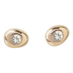 M. Hisae White Diamond Circle Pebble Stud Earrings