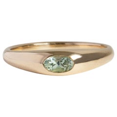 M. Hisae Yellow Gold Seafoam Green Sapphire Oval Signet Petite Risa