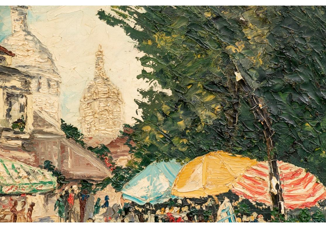 Huile sur toile du milieu du siècle, Scène de rue française avec marché, de M. Hofman Bon état - En vente à Bridgeport, CT