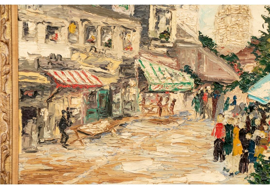 Huile sur toile du milieu du siècle, Scène de rue française avec marché, de M. Hofman en vente 2