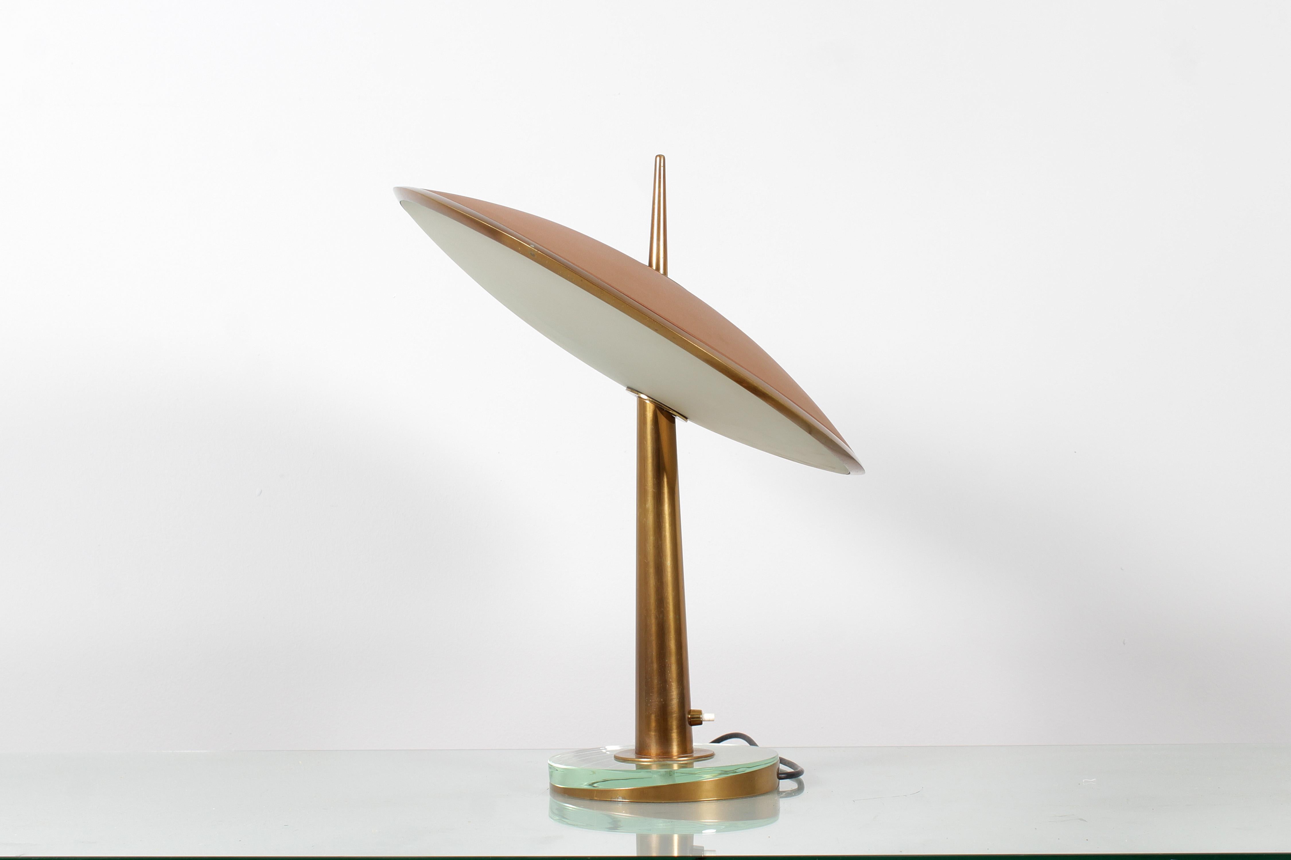Mid-Century Modern M. Ingrand for Fontana Arte mod. 1538 Disco Volante Glass Table Lamp 50s Italy