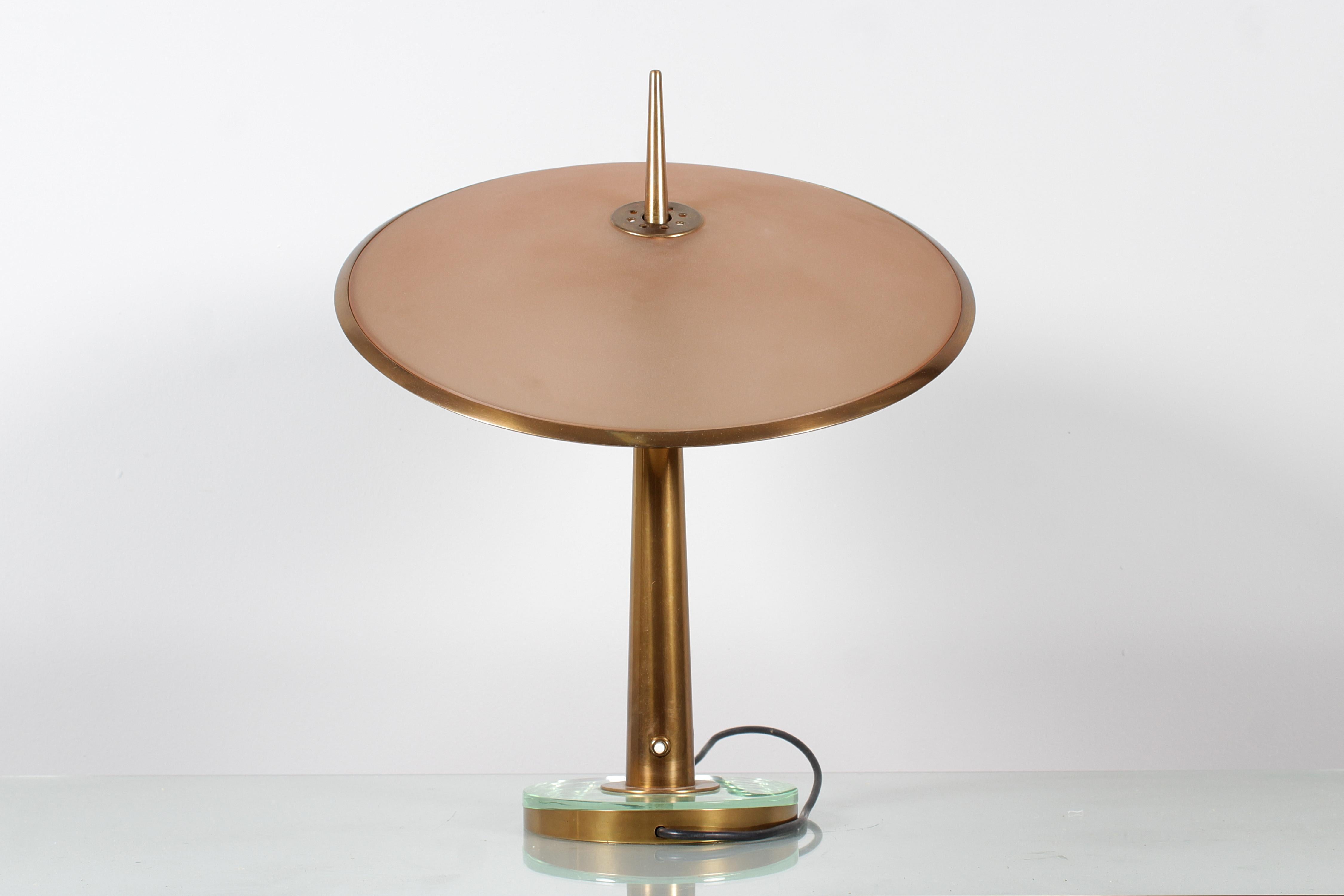 Italian M. Ingrand for Fontana Arte mod. 1538 Disco Volante Glass Table Lamp 50s Italy