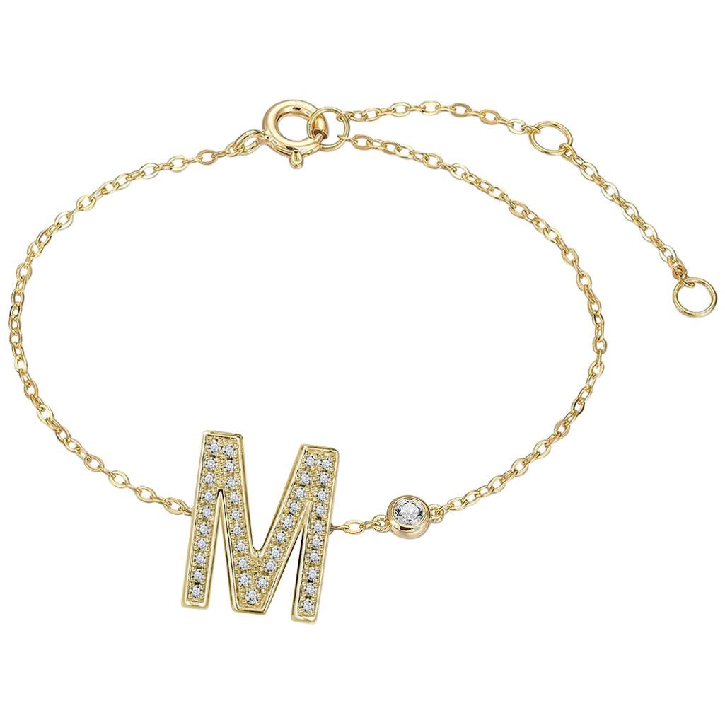 M Initial Bezel Chain Bracelet For Sale