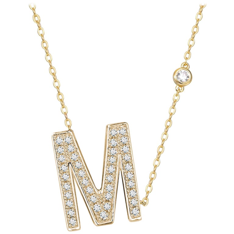 M-Initial Bezel Chain Necklace For Sale at 1stDibs