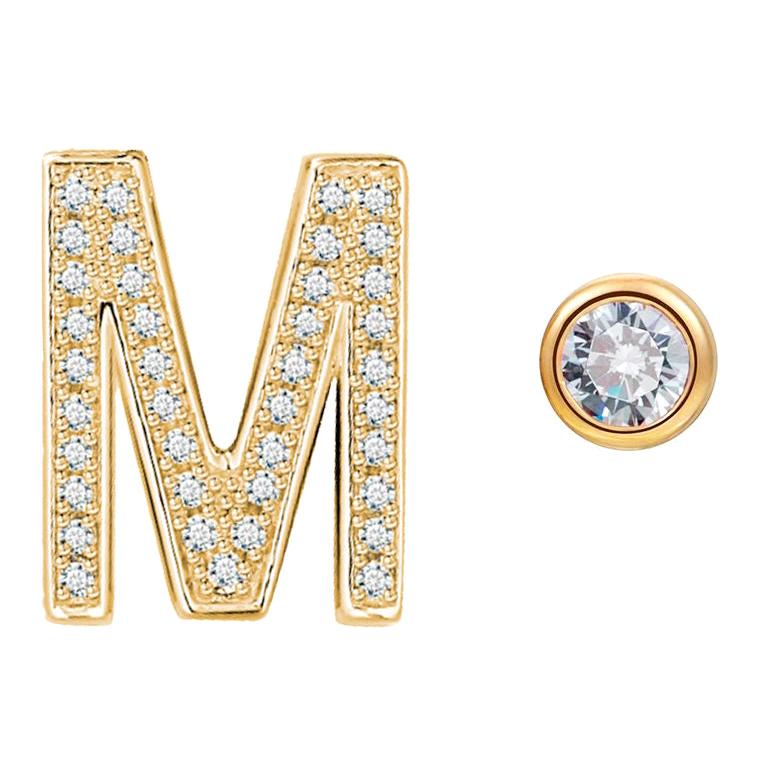 M Initial Bezel Mismatched Earrings For Sale