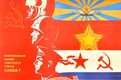 Original Vintage Military Propaganda Poster Glory to Armed Forces USSR Cold War